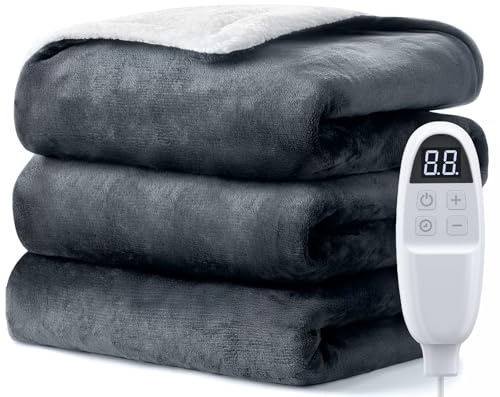 Dnenellr Couverture Chauffante 1 Personne, Couverture Chauffante Électrique 130×180 cm, 6 Niveaux de Température, Arrêt Automatique, Plaid Chauffant pour Lit et Canapé, Lavable