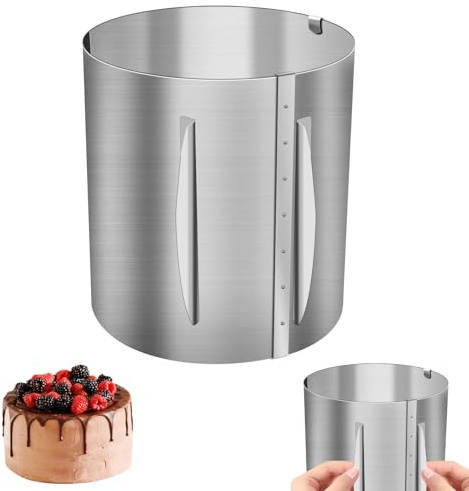 TOKSEO Cercle à tarte réglable, hauteur 20 cm, anneau de cuisson réglable en acier inoxydable, diamètre réglable de 16 à 30 cm