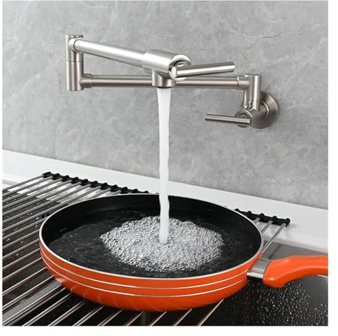 PUFAHAU Rubinetto per Riempire Pentole A Parete, Rubinetto per Riempire Pentole A Parete, Rubinetto Girevole E Pieghevole per Fornelli da Cucina, Stazione del caffè（Brushed Nickel-G1/2）