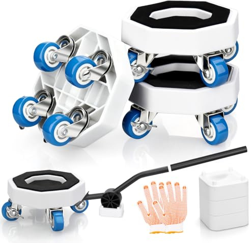 Möbelrollen, Möbeltransportrollen Set, 4 kleine Rollen mit Bremse & Rillen, 1 Möbelheber, 4 Höhenadapter, Schwerlast bis 350 kg, für Sofas, Betten, Kühlschränke