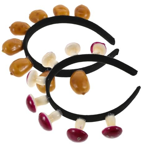 DOITOOL 2 Stück Pack 3D Gemüse Haarbänder aus Kunststoff Kartoffel Pilz Party Stirnbänder für Damen Spa Make Up Accessoires Verstellbar Silvester Kostüm Zubehör
