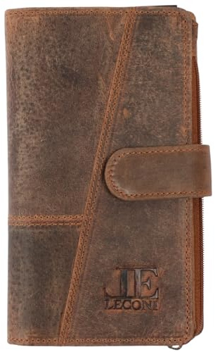 LECONI Geldbörse Portemonnaie Frauen Brieftasche Kartentaschen Ledergeldbörse für Damen echtes Leder im Vintage-Look 11x19x2,5cm LE9017-buf