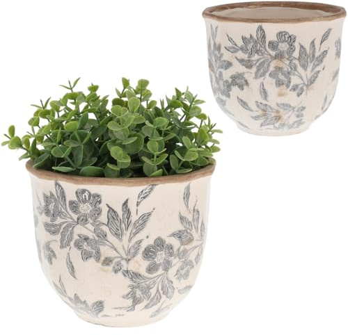 Shudehill Giftware Misty Garden Large Ceramic Planter, Floral Design, Country Farmhouse Style Plant Pot