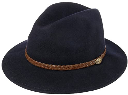 Lipodo Outdoor Traveller Herren - Wollfilzhut mit Garnitur - Outdoorhut Made in Italy - Herrenhut aus Wollfilz - Filzhut Herbst/Winter - Wollhut dunkelblau 59 cm