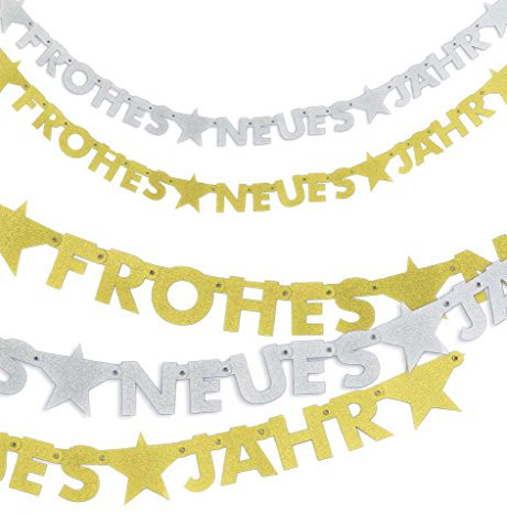 KarnevalsTeufel.de Silvester-Girlande Frohes Neues Jahr Gold oder Silber Dekoration (Gold)