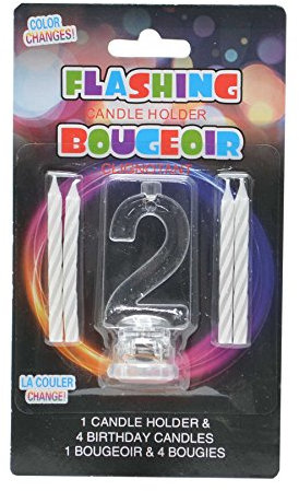 Number 2 LED Light Up Flashing Colour Changing Holder with 4 Wax Cake Candles Birthday Anniversary Table Decorations