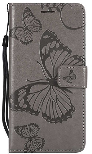 DENDICO Cover per Huawei P9 Lite, Pelle Portafoglio Custodia per Huawei P9 Lite Custodia a Libro con Funzione di appoggio e Porta Carte di Credito - Grigio