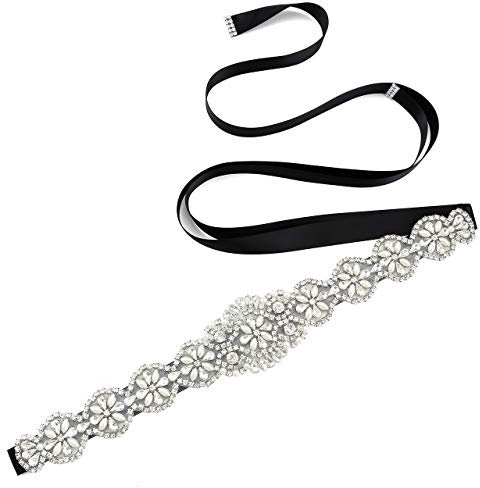 CHIC DIARY Damen Kristall Hochzeit schärpe Braut Gürtel Taillengürtel Haarband, Schwarz, Einheitsgröße
