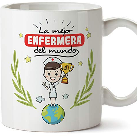 MUGFFINS Enfermera Tazas Originales de café y Desayuno para Regalar a Trabajadores Profesionales - La Mejor Enfermera del Mundo - Cerámica 350 ml