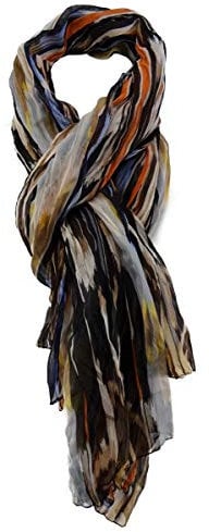 TigerTie - Chiffon Designer Schal in braun orange grau schwarz gelb blau gestreift