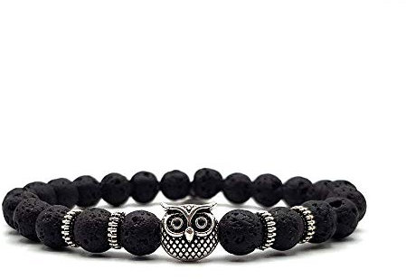 KARDINAL WEIST Tier Lava Stein Armband, Aroma Diffusor Natur Schmuck für Damen und Herren, Kraftier - Chakra - Ausdauer - Weisheit - Ruhe - №1 (M, Eule)