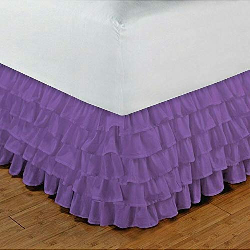 LUXURIOUS BEDDING 800 Thread Count 100% Egyptian Cotton Multi Ruffle Bedskirt (Drop Length: 15 inches) UK Super King Size Lilac Solid
