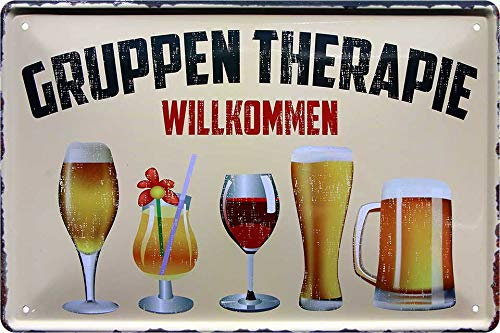 schilderkreis24 - Blechschilder Lustiger Spruch: “Gruppen Therapie” – Alkohol Deko Schild für Bar Theke Pub oder Küche Geschenkidee 20x30 cm