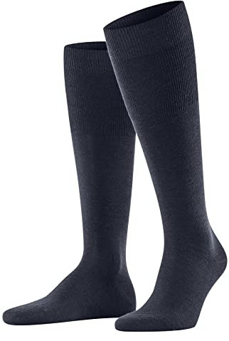 FALKE Men's Airport M Kh Wool Cotton Long Plain 1 Pair Knee-High Socks, Blue Dark Melange 6688, 5.5-6.5