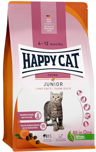 Happy Cat 70545 - Young Junior Land Ente - Katzen-Trockenfutter für Jung-Katzen ab dem 4. Monat - 4 kg Inhalt