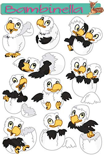 Bambinella Stickerparade – Vogel Adler aus dem Ei - 10 Sticker aus PVC-Folie nur für Glatte Oberflächen.