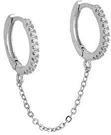 Ohrstecker Ohrring Damen 925 Sterlingsilber Zwei Ohrloch Piercing Creolen Kette Quaste Kristall Einfacher Ohrring Schmuck-Silber