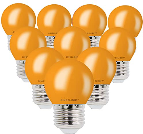 SINCELIGHT E27 LED ORANGE Coloured Bulbs 1W Festive Decorative Garden Party Light,Pack of 10