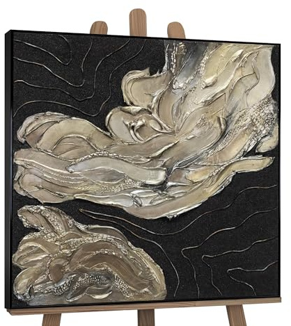 YS-Art Luxus Abstrakt Acrylbild Blues handgemalt Praxis Lobby schwarz Gold