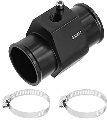 Adaptador universal de manguera de radiador con sensor de temperatura de agua negra con abrazaderas ajustables (34 mm)