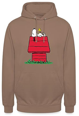 Spreadshirt Peanuts Snoopy Und Die Hundehütte Unisex Hoodie, M, Mokka