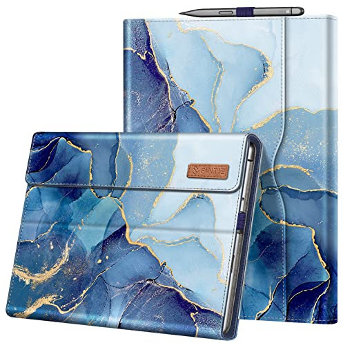 Fintie Funda Portafolio Compatible con Microsoft Surface Pro 8 de 13 (2021) - Carcasa Multiángulo con Bolsillo Compatible con Teclado Type Cover (Teclado No Incluido), Mármol Azul Dorado