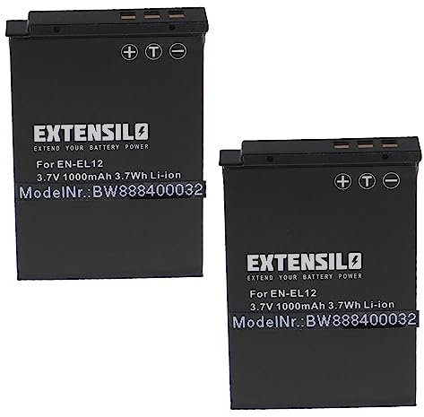 EXTENSILO 2X Batteries Compatible avec Nikon CoolPix B600, P300, P310, AW120, AW130, AW120s Appareil Photo, Reflex numérique (1000mAh, 3,7V, Li-ION)