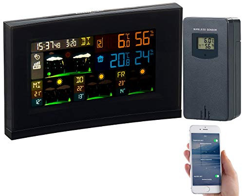 infactory Wetterstation iOS: WLAN-Funk-Wetterstation, Außensensor, Wettertrend (Versandrückläufer) (Smart Home, mit App Funktion, Uhr)
