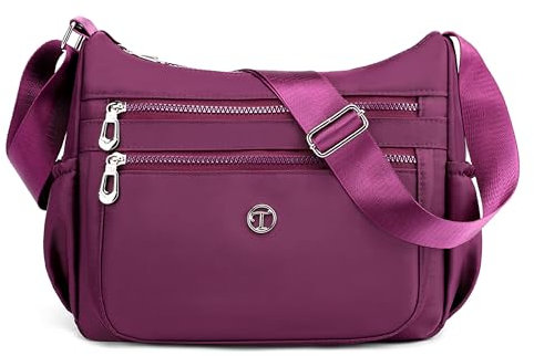 FORRICA Borsa Donna Tracolla Grande Borsa Ragazze Casuale Borsa a Spalla Nylon Leggero Impermeabile Borsa Tracolla Tasche Multiple Viola