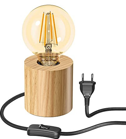 ledscom.de Tischlampe HITO, Holz massiv, rund, inkl. LED Lampe gold max. 818lm, 3-Stufen dimmen, extra-warmweiß