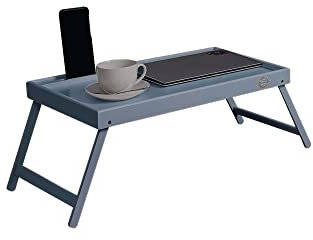 VIVAAS Bamboo Material Wooden Folding & Portable Laptop Table Tray Ideal For School, Office, Home, Travel On Bed, Sofa, Notebook | Lap Tray With Legs | Bed Tray Table | Food Tray (Grey)