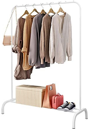 Shoze kleiderstange Kleiderständer Stabil Freistehender Kleiderbügel Trockengestell Metall Bekleidungsschiene mit Unterem Lagerregal kleiderstangen Garderobenständer für Home Schlafzimmer (Weiß)