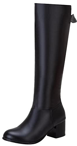 Stivali da Donna a Metà Polpaccio con Tacco Largo, Stivali da Vestito Semplici Zip Stivali Alti Tacco Medio Punta Rotonda Bowknot, 7851Ldd Nero Numero 43 EU