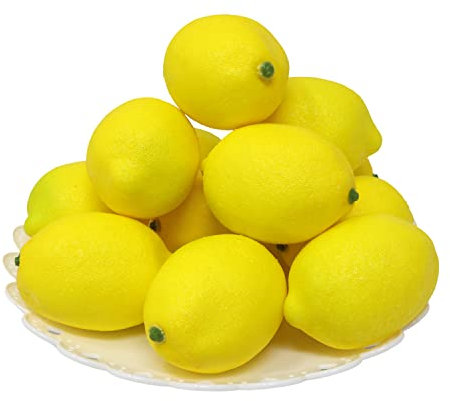 yueton Künstliche lebensechte gelbe Zitronen-Kunstfrüchte für Zuhause, Küche, Tisch, Obstschale, Schrank, Party-Dekoration, 12 Stück