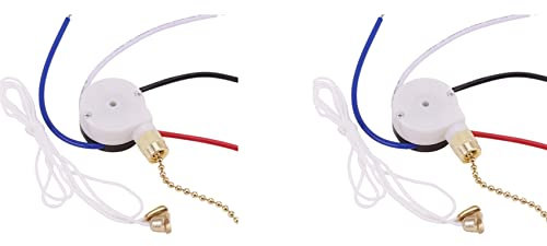 jumbans Kit de 2 interruptores de ventilador de techo de 3 velocidades y 4 cables, interruptor de control de velocidad de cremallera, interruptor de cable ZE-208S dorado