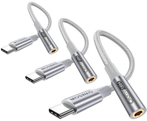 MOSWAG USB Typ C auf 3.5mm Kopfhörer Jack Adapter, Audio USB C auf Aux Dongle Kabel für iPhone 16 Pro Max/16 Pro/16 Plus/16/15 Pro/15, Samsung Galaxy S24 S23 S22 S21 S20, Huawei, Pixel, ipad und mehr