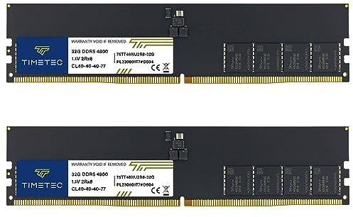 Timetec Module de mémoire RAM DDR5 sans tampon non ECC 1,1 V 288 broches UDIMM pour ordinateur de bureau (4800 MHz, kit 64 Go (2 x 32 Go))
