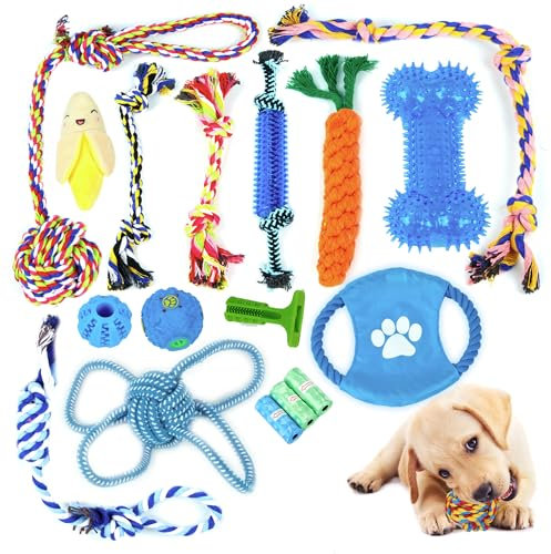 ZENO Dog Toys 18 Pack | Puppy Toys | Rope Chew Toys for Dogs | Puppy Chew Toys | Strong Rope, Ball & Tug for Teething & Training | Teething Toys | 100% Natural Cotton | Great for All Dog Breeds