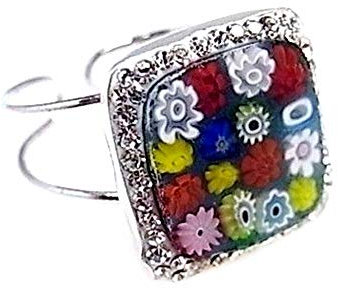 Sortija plata Ley 925m ajustable cristal murano cuadrada [AC0316]