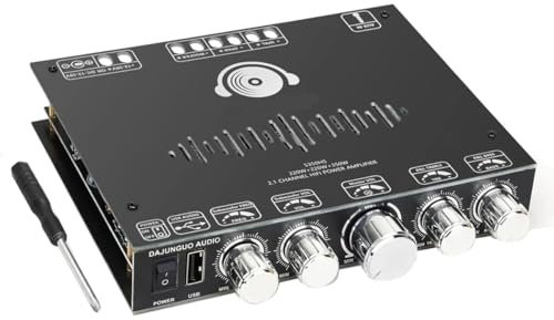 DollaTek 2.1 Channel Bluetooth Amplifier Board 220W×2+350W 12V-38V Audio Power Amplifier Module Support App Control Supports USB Bluetooth 3.5mm AUX Inputs S350HS