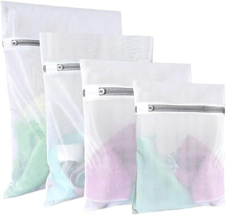 4 Pcs Mesh Laundry Bags, 60x60cm/60x50cm/50x40cm/40x30cm Washing Bag Laundry Bags for Washing Machine Washing with Zips for Clothes Socks Underwear Bra (M/L/XL/XXL)