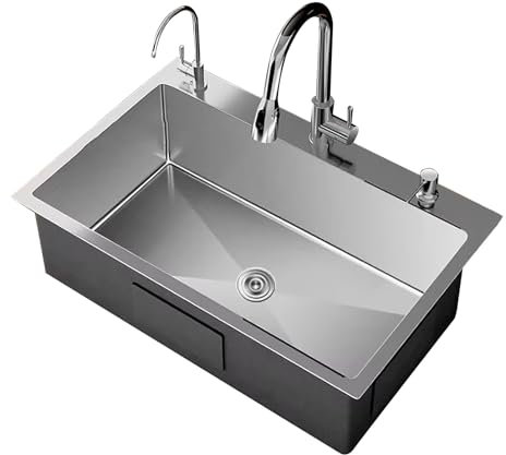 Fregadero de acero inoxidable, fregadero individual grande, lavabo bajo encimera de cocina engrosado; grifo de purificación de agua; grifo extraíble; dispensador de jabón(78x43cm(30.7x16.92in))