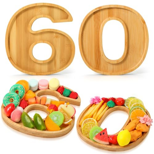 Vercraft Zahlen-Charcuterie-Tablett, 22,9 x 22,9 x 1,5 cm, befüllbar, für 30., 40., 50., 60., 16. Jahrestag, Geburtstagsdekoration, Holz-Serviertablett für Snacks, Süßigkeiten, Kekse (60. Geburtstag)