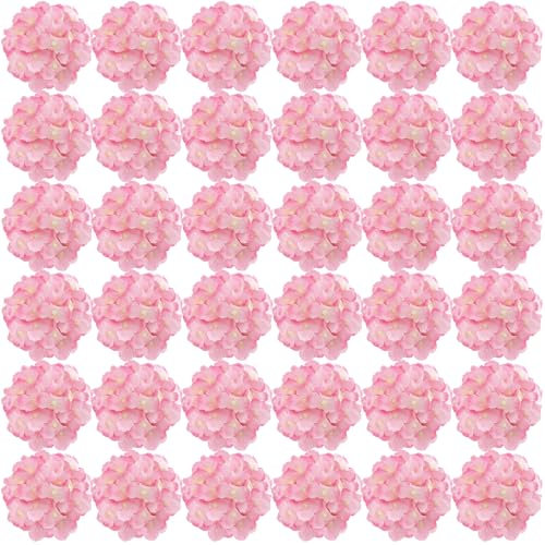 FagusHome 35 Pièces Têtes Fleur d'hydrangea 18CM Artificielle Fleur Artificielle avec Tiges Fausses Fleurs d'hortensia Bouquets pour Décoration (Rose foncé)