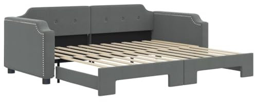 QJBSAVVA Einzelbett Gästebett Lattenroste Gartenbett - Tagesbett Ausziehbar Dunkelgrau 80x200 cm Stoff für Loft Gästezimmer Schlafzimmer Außenbereich