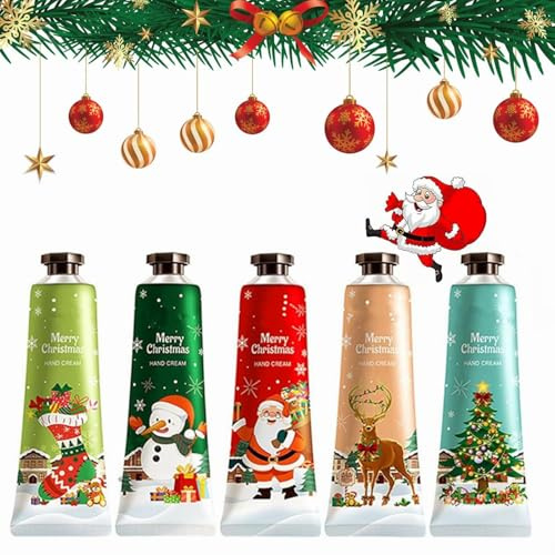 Weihnachten Handcreme Geschenkset,Handcremes Set,Mini Handcremes,Hand Feuchtigkeitscreme für Raue,Sanfte Pflegecreme für Trockene Hände,Geburtstagsgeschenk Weihnachtsgeschenke für Frauen Männer,5 pc