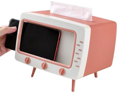 Wpsagek Retro TV Tissue Box Phone Holder, Retro Tissue Holder Mobile Phone Stand, TV Shaped Tissue Dispenser Box Phone Holder for Bathroom/Living Room/Bedroom Dresser/Night Stand/Desk/Table