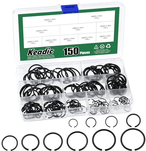 Keadic 150Pcs 10 Größen 65Mn Stahl Runde Draht Retainer Clip Sprengringe Sortiment Set mit Aufbewahrungskoffer, M10 M12 M14 M16 M18 M20 M22 M24 M25 M26 Welle Lager Stop Ringe für Wellen
