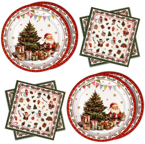 WenmthG 40 Servietten Weihnachten und Pappteller Weihnachten Tischdeko - Weihnachtsdeko - Kleine Weihnachtssymbole als Tischdeko - Weihnachten Partygeschirr