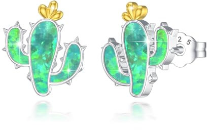 ABIGY Opal Ohrringe 925 Sterling Silber Kaktus Ohrsteck Opal Ohrringe Grün Weihnachten Halloween Ostern Muttertag Valentinstag Geburtstag Schmuck Geschenke für Damen